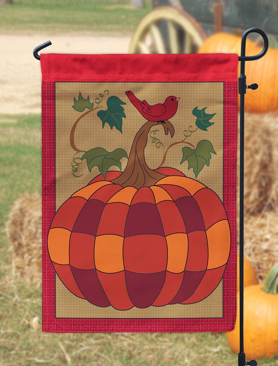 Pumpkin Burlap Garden Flag