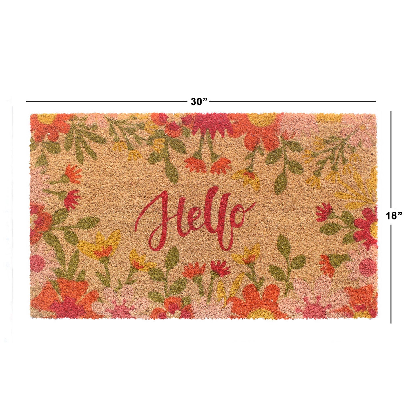 Hello Cursive Flowers Doormat: 18"x30"