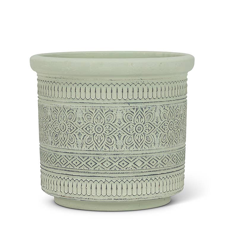 Grn Embossed Band Planter-5"H-1808