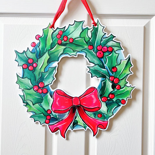 Door Hanger, Holly Wreath