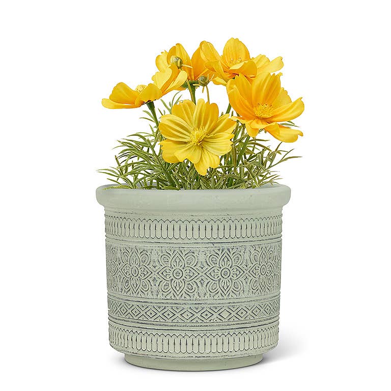 Grn Embossed Band Planter-5"H-1808