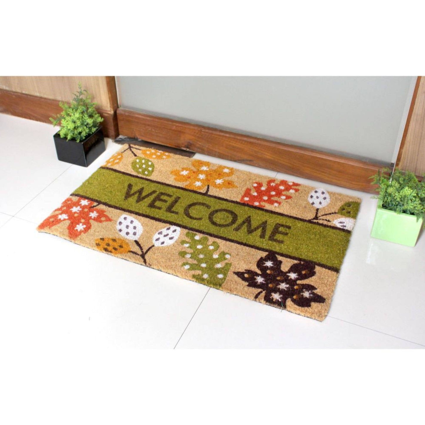 RugSmith Red Autumn Leaves Coir Doormat, 18" x 30"