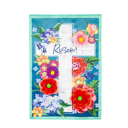 Easter Cross Garden Flag- Blue Floral