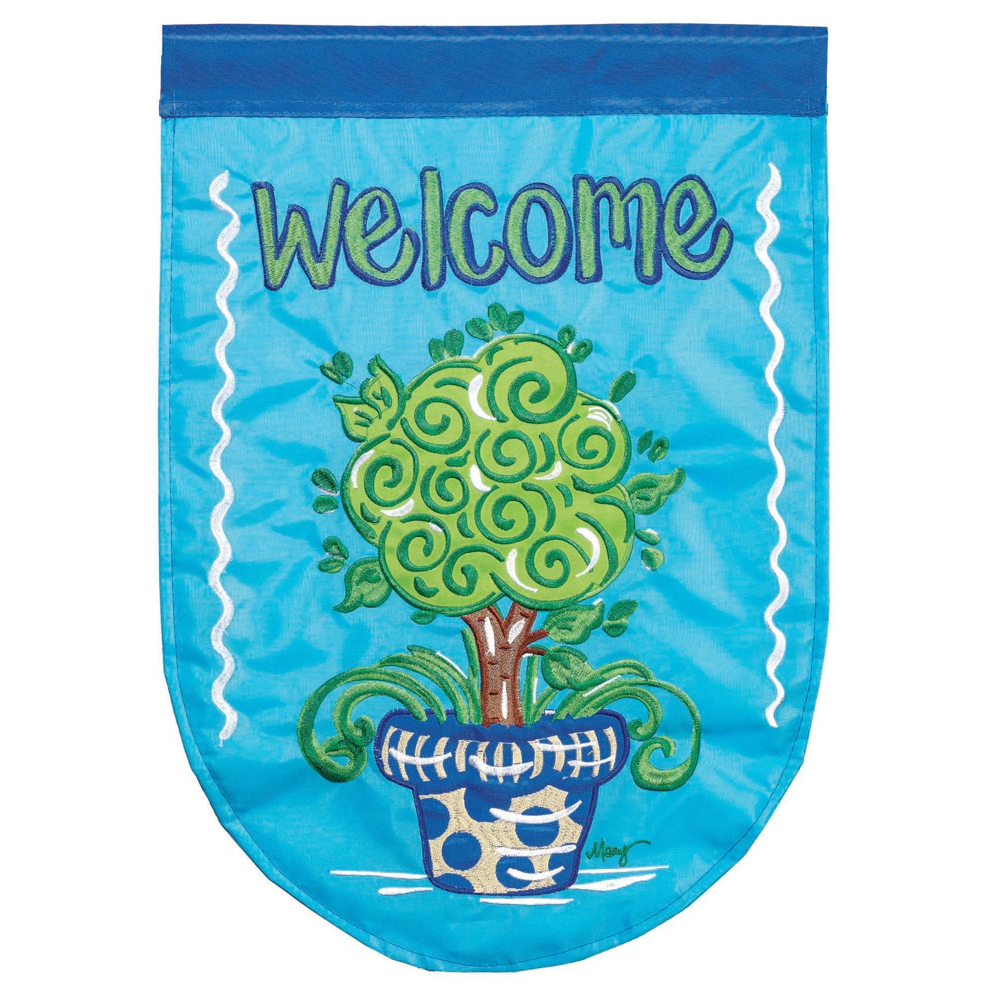 Welcome Topiary Garden Flag- Blue